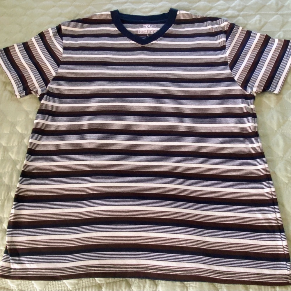 Brooklyn Express Men's Blue and Gray Short Sleeve Tee with Stripes, Size L